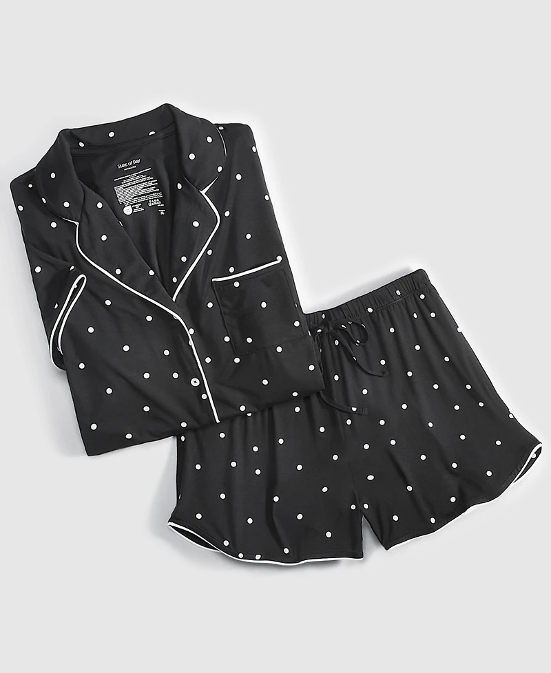 State of Day Women's 2-Pc. Short-Sleeve Notched-Collar Pajama Set Xs-3X