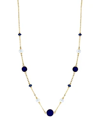Effy Lapis Lazuli, Freshwater Pearl (4-1/2mm), & Sapphire (3/8 ct. t.w.) 17" Collar Necklace in 14k Gold