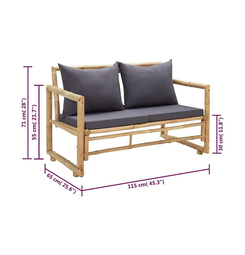 Patio Bench with Cushions 45.3" Bamboo