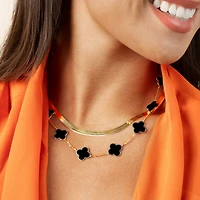 The Lovery Onyx Clover Necklace 14K Gold