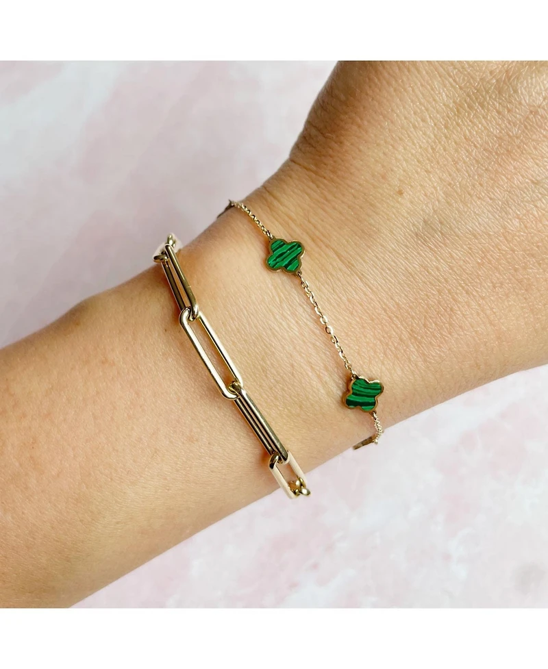 The Lovery Mini Malachite Clover Bracelet 14K Gold