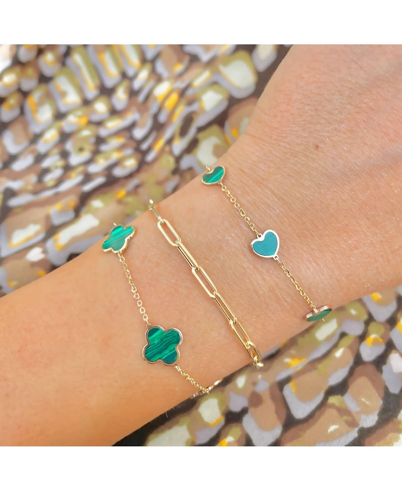 The Lovery Small Malachite Clover Bracelet 14K Gold