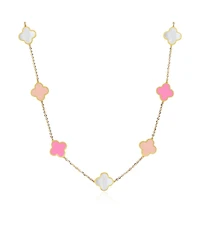 The Lovery Small Pink Mixed Clover Necklace 14K Gold