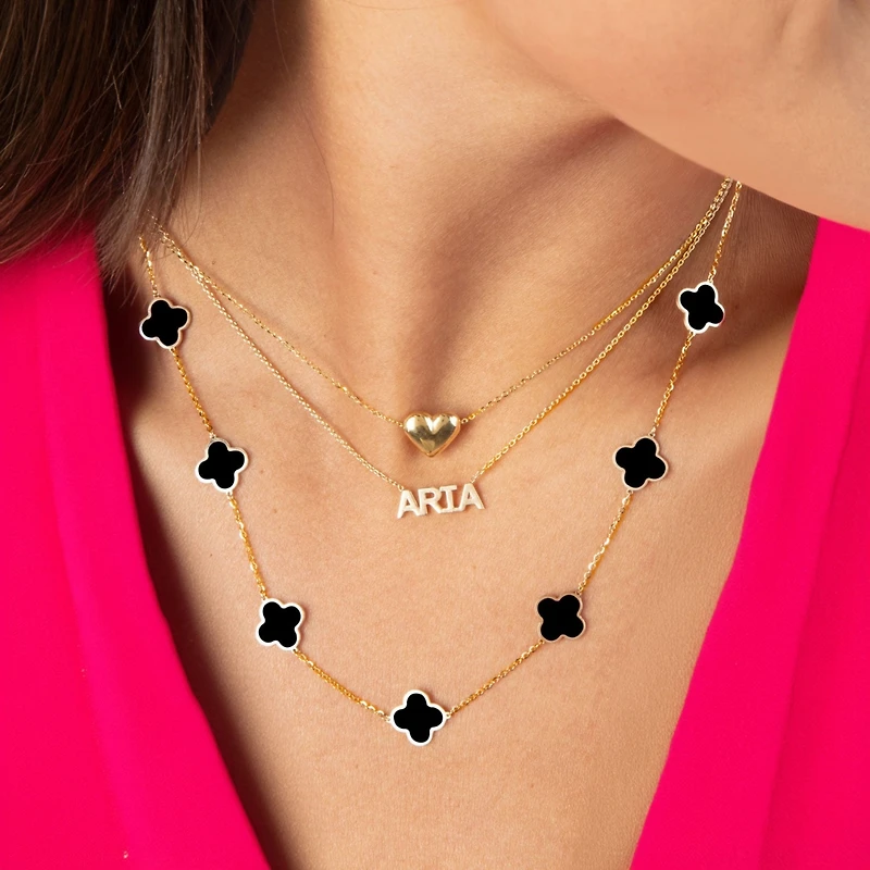The Lovery Onyx Clover Necklace 14K Yellow Gold