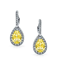 Bling Jewelry 7CT Style Halo Pink Cubic Zirconia Cz Formal Huggie Snap Hinge Dangle Drop Teardrop Earrings Rhodium Plated