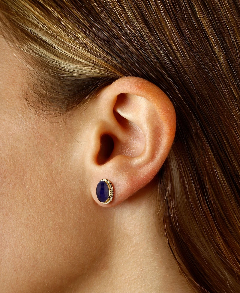Lapis Lazuli Oval Stud Earrings 14k Gold (Also Malachite)