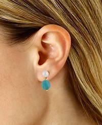 Freshwater Pearl (5mm) & Turquoise Drop Earrings in 14k Gold