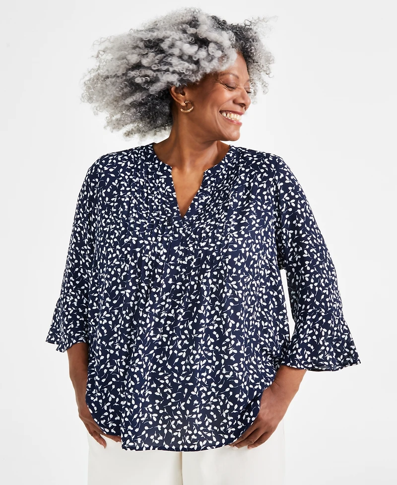 Style & Co Plus Printed Pintuck Blouse, Exclusively at Macy's