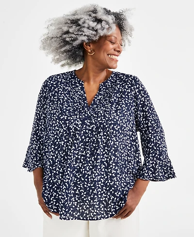 Style & Co Plus Printed Pintuck Blouse, Exclusively at Macy's