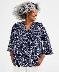 Style & Co Plus Printed Pintuck Blouse, Exclusively at Macy's