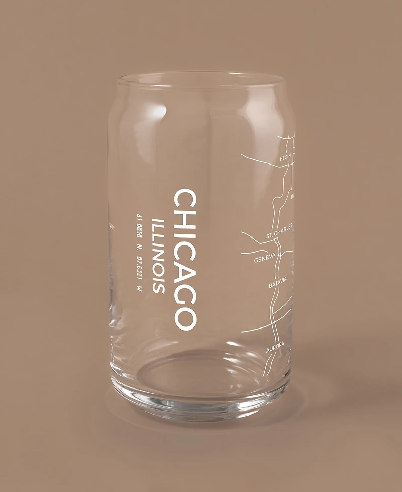 Narbo The Can Chicago Map 16 oz Everyday Glassware, Set of 2