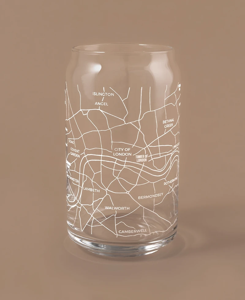 Narbo The Can London Map 16 oz Everyday Glassware, Set of 2