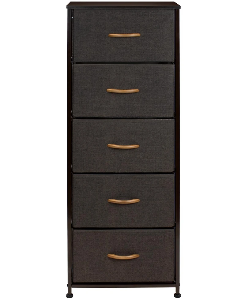 Sorbus Narrow 5 Drawers Nightstand with Steel Frame, Wood Top, Easy Pull Fabric Bins for Home, Bedroom