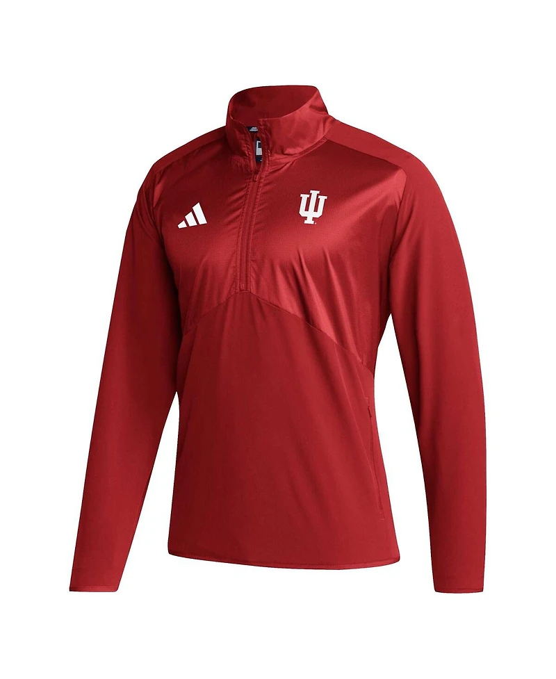 Men's adidas Crimson Indiana Hoosiers Sideline Aeroready Raglan Sleeve Quarter-Zip Jacket