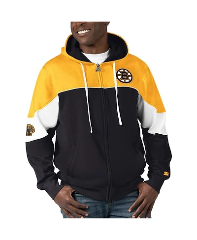 Men's Starter Black, Gold Boston Bruins Power Forward Full-Zip Hoodie
