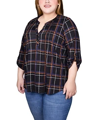 Ny Collection Plus 3/4 Roll Sleeve Top