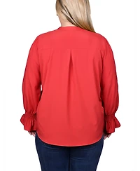 Ny Collection Plus Long Sleeve Y Neck Blouse
