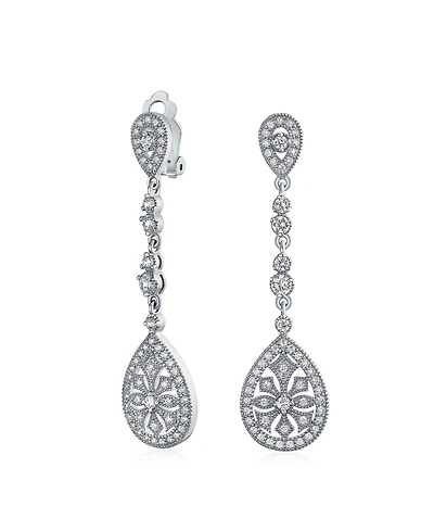 Bling Jewelry Art Deco Style Filigree Teardrop Cubic Zirconia Chandelier Clip On Earrings