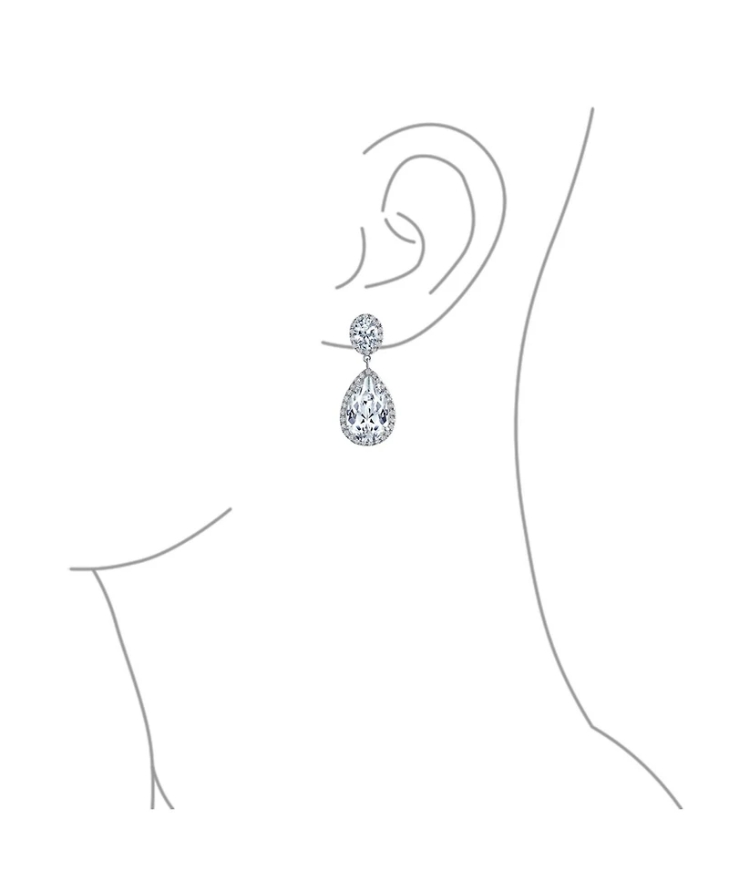 Bling Jewelry Classic Statement 7CT Cz Large Pear Shaped Cubic Zirconia Pave Halo Teardrop Chandelier Dangle Earrings