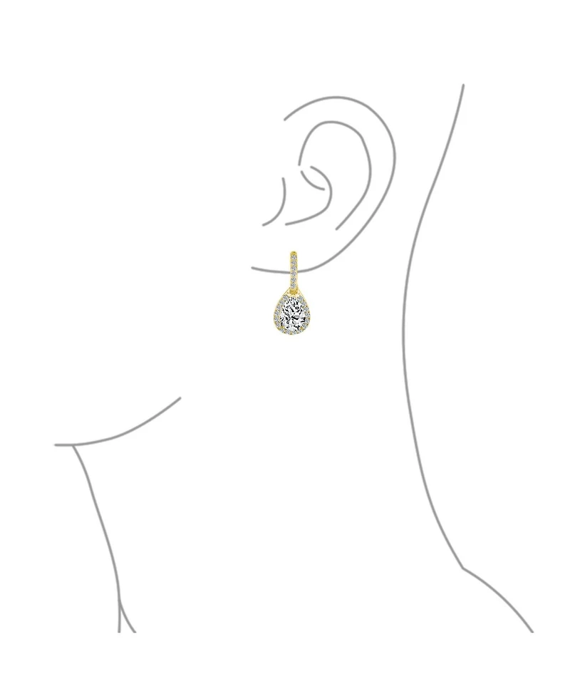 Bling Jewelry Style Halo Clear Cubic Zirconia Cz Fashion Formal Dangle Drop Teardrop Screw Back Clip On Earrings Prom Gold Plated