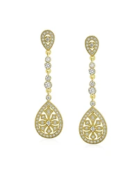 Bling Jewelry Art Deco Style Filigree Teardrop Cubic Zirconia Chandelier Clip On Earrings