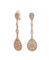 Bling Jewelry Art Deco Style Filigree Teardrop Cubic Zirconia Chandelier Clip On Earrings