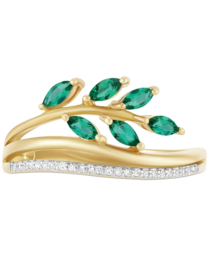 Emerald (1/2 ct. t.w.) & Diamond (1/20 ct. t.w.) Vine Motif Ring in 14k Gold (Also in Ruby & Sapphire)