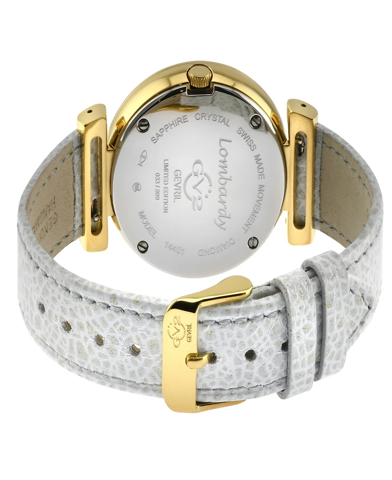 GV2 by Gevril Women's Lombardy White Leather Watch 36mm