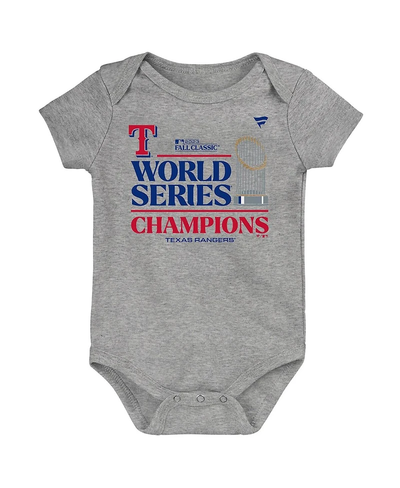 Infant Boys and Girls Fanatics Heather Gray Texas Rangers 2023 World Series Champions Locker Room Bodysuit