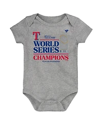 Infant Boys and Girls Fanatics Heather Gray Texas Rangers 2023 World Series Champions Locker Room Bodysuit