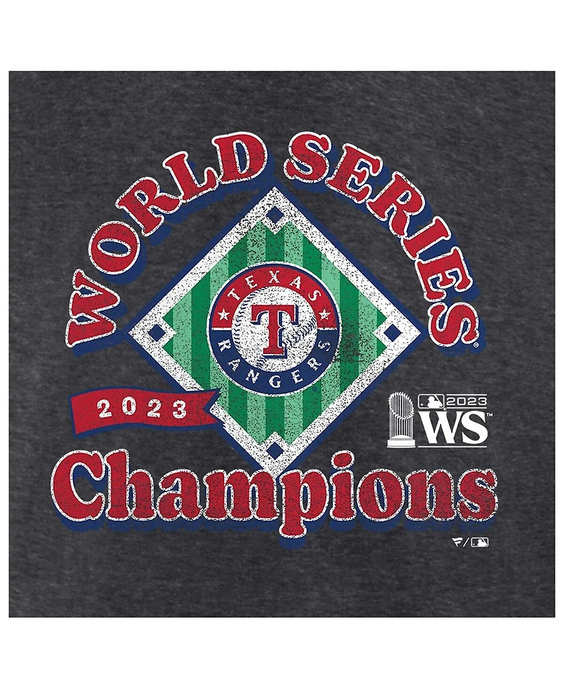 Men's Fanatics Heather Charcoal Distressed Texas Rangers 2023 World Series Champions Franchise Guys T-shirt