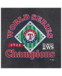 Men's Fanatics Heather Charcoal Distressed Texas Rangers 2023 World Series Champions Franchise Guys T-shirt