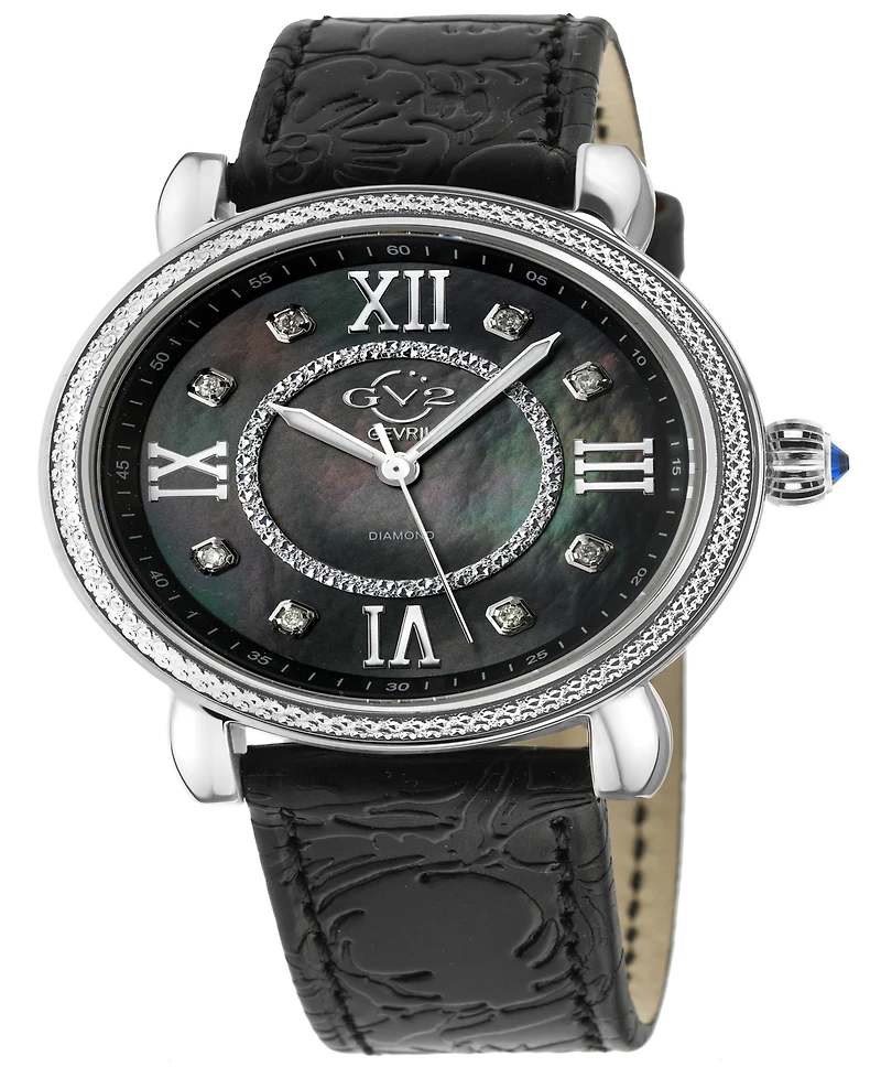 GV2 by Gevril Women's Marsala Black Leather Watch 37mm
