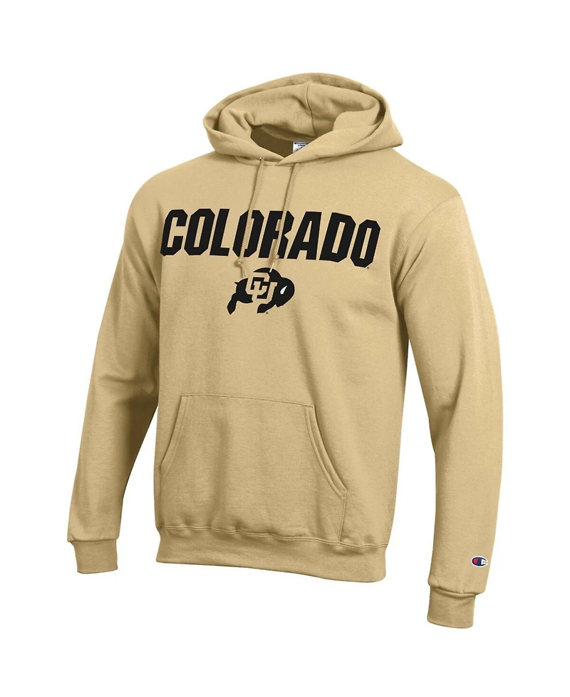 Men's Champion Gold Colorado Buffaloes Straight Over Logo Powerblend Pullover Hoodie