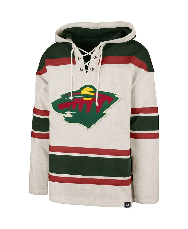 Men's '47 Brand Oatmeal Minnesota Wild Rockaway Lacer Pullover Hoodie