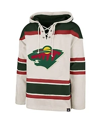Men's '47 Brand Oatmeal Minnesota Wild Rockaway Lacer Pullover Hoodie