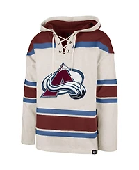 Men's '47 Brand Oatmeal Colorado Avalanche Rockaway Lacer Pullover Hoodie
