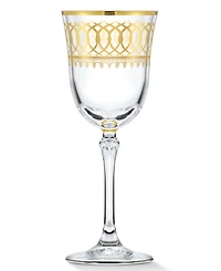 Lorren Home Trends Gold-Tone Embellished White Wine Goblet with Gold-Tone Rings, Set of 4