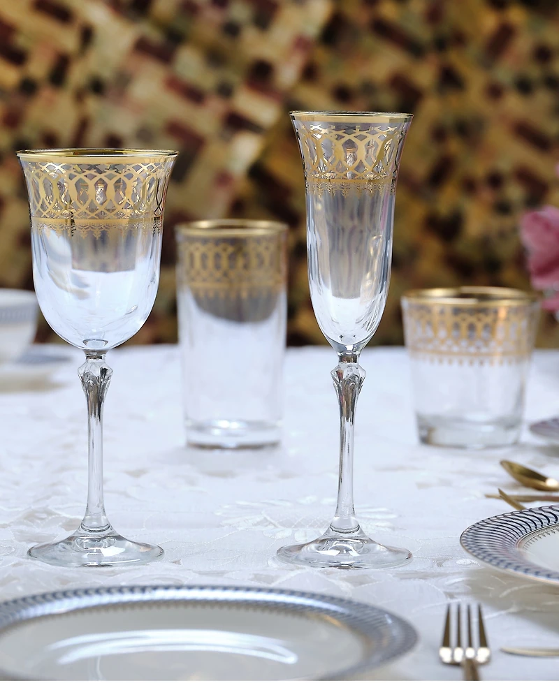 Lorren Home Trends Gold-Tone Embellished White Wine Goblet with Gold-Tone Rings, Set of 4