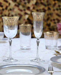 Lorren Home Trends Gold-Tone Embellished White Wine Goblet with Gold-Tone Rings, Set of 4