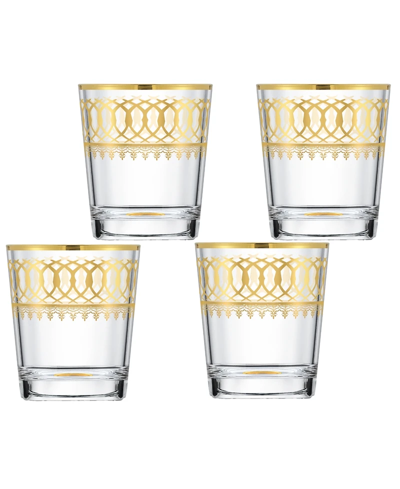 Lorren Home Trends Gold-Tone Embellished Double Old Fashion with Gold-Tone Rings, Set of 4