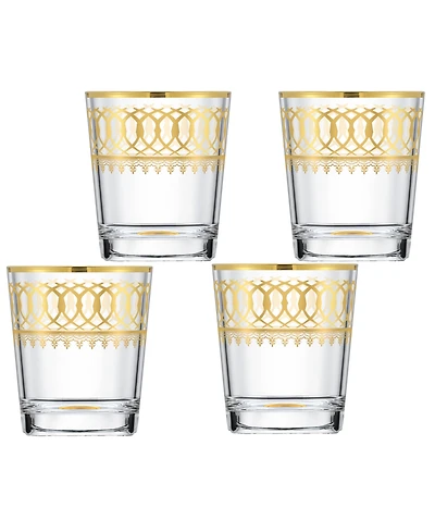 Lorren Home Trends Gold-Tone Embellished Double Old Fashion with Gold-Tone Rings, Set of 4