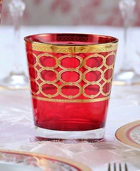 Lorren Home Trends Deep Red Colored Double Old Fashion with Gold-Tone Rings, Set of 4