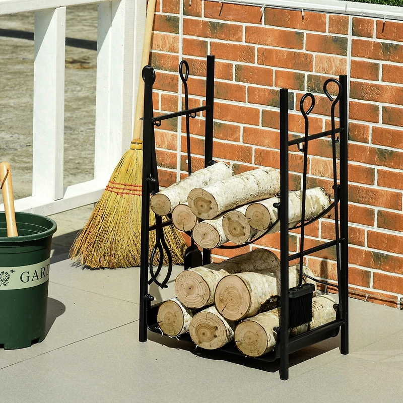 Outsunny 18" 2-Tier Firewood Log Wood Storage Rack & Accessories