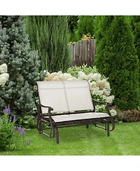 Outsunny 2-Person Outdoor Glider Bench，Patio Glider Loveseat Chair with Powder Coated Steel Frame，2 Seats Porch Rocking Glider for Backy