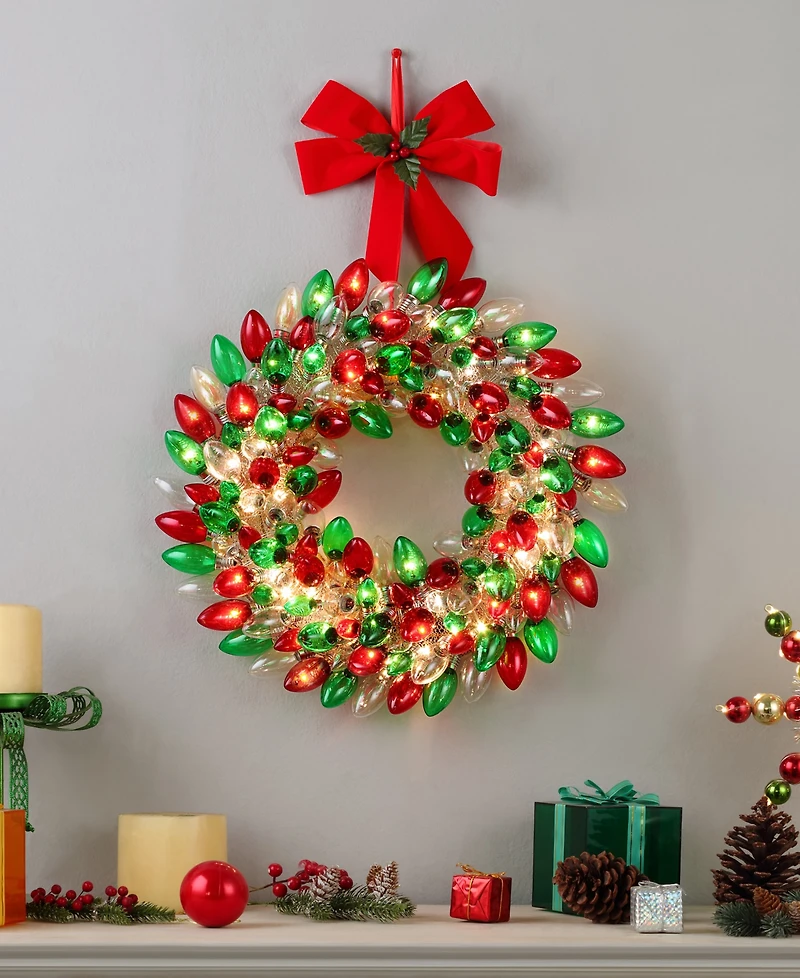 Mr. Christmas 17" Retro C9 Bulb Wreath, Red Green