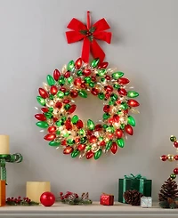 Mr. Christmas 17" Retro C9 Bulb Wreath, Red Green