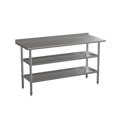 Nsf Certified Stainless Steel 18 Gauge Work Table With 1.5" Backsplash And 2 Undershelves