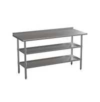 Nsf Certified Stainless Steel 18 Gauge Work Table With 1.5" Backsplash And 2 Undershelves