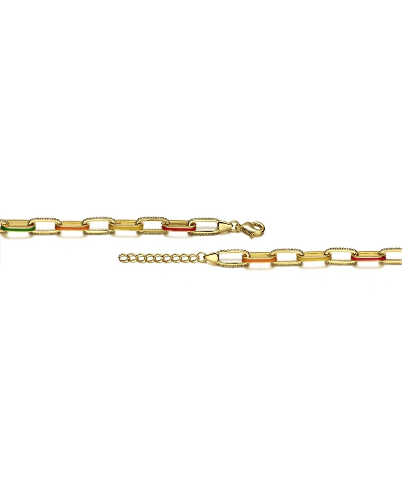 GiGiGirl Teens 14k Gold Plated with multi Color Enamel Link & Chain Bracelet